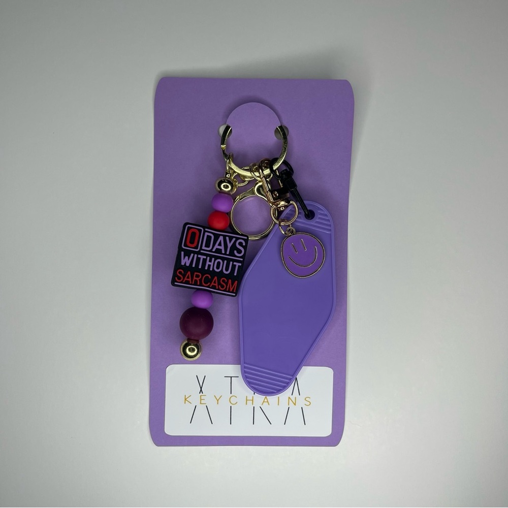 Purple Red and Black Keychain with Smile Charm